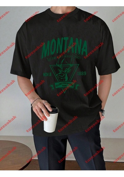 Startmore Unisex Montana Baskılı Tshirt Beyaz Siyah