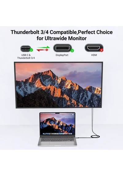 Type C To Displayport Kablo 2 Metre 8k-60hz 4k-120 Hz Thunderbolt 3 Uyumluluğu Zr858