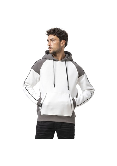 Cipo & Baxx Erkek Kapüşonlu Renk Bloklu Sweatshirt Cl591 Ekru