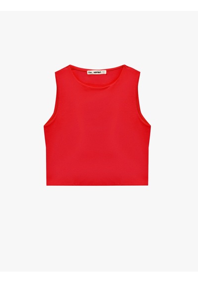 Koton Kolsuz Bisiklet Yaka Slim Fit Crop Bluz Kırmızı 6sal30050ık