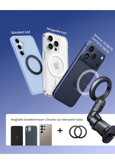 Ugreen Magsafe Uyumlu Manyetik Araç İçi Telefon Tutucu, Havalandırma Klipsli, 360 Dönebilen, 65185
