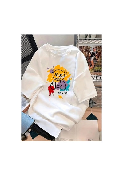 Medinenur Be Kind Yazı Baskılı Basic T-shirt Beyaz