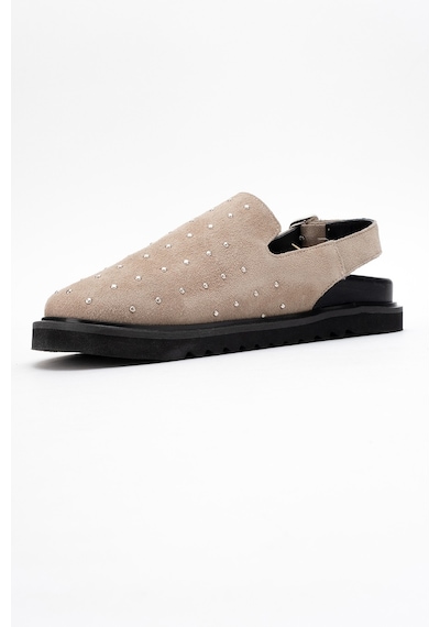 Luvishoes Luvi Shoes Our Bej Hakiki Deri Süet Zımbalı Burnu Kapalı Kadın Sandalet Süet Bej