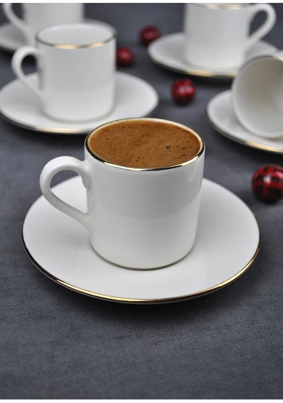 2 Kişilik 4 Parça Gold Yaldızlı Porselen Kahve Fincanı 90 Ml - Dora