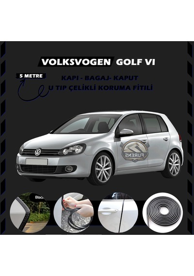 Volksvogen Golf 6 Oto Araç Kapı Koruma Fitili 5 Metre Parlak Siyah Renk