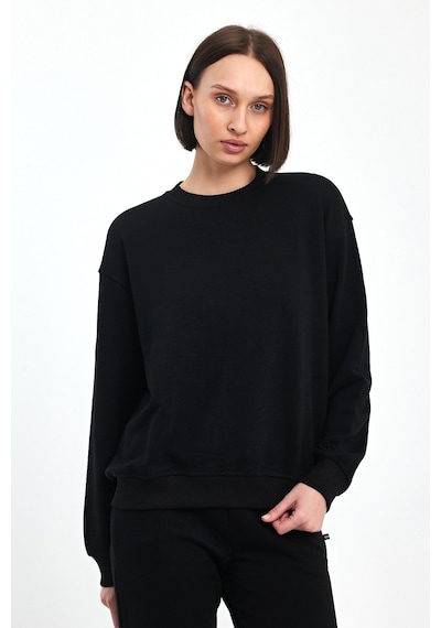 Odda Bisiklet Yaka İnce Sweatshirt Siyah