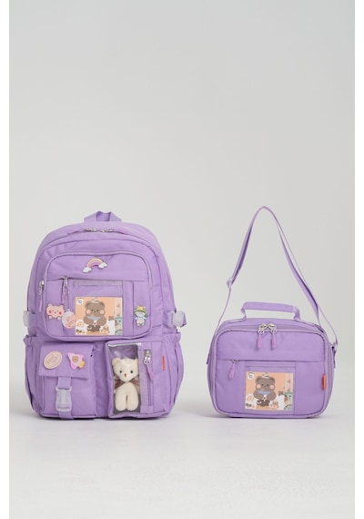Roxbros Kawaii Kore Tarzı Ilkokul Sırt Çantası Seti Lila