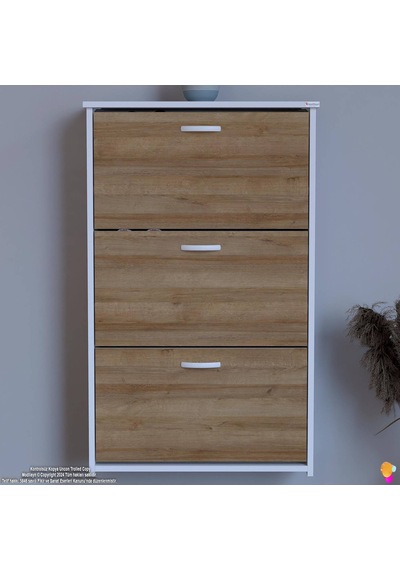 Modilayn West Asma Antre 72x116x26 Cm Lik 3 Düşer Kapak 6 Göz Bölmeli Ayakkabılık Meşe - Beyaz Modilayn West Asma Antre 72x116x26 Cm Lik 3 Düşer Kapak 6 Göz Bölmeli Ayakkabılık Meşe - Beyaz