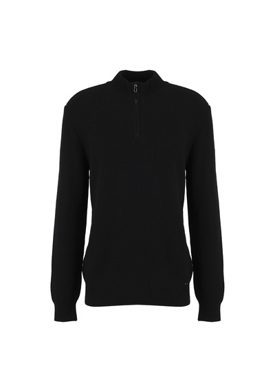 Fabrika Siyah Erkek Bato Slim Fit Fitilli Kazak F6wm-kzk 2036