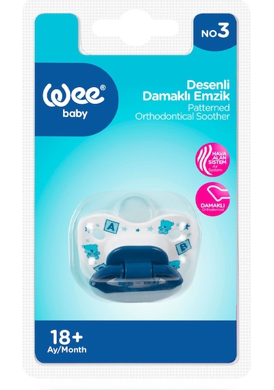 Wee Baby Desenli Damaklı Emzik No:3 Mavi 18+ Ay