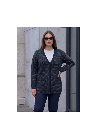 Onno Style Women Klasik Triko Renkli Düğmeli Ceket Lacivert - Yeşil