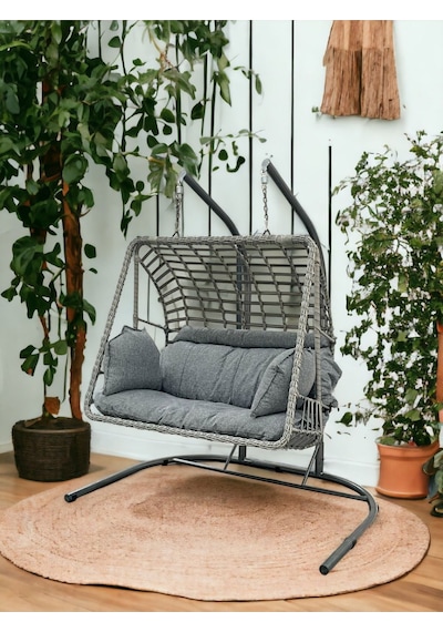 Tu Tienda Tu Tienda İki Kişilik Rattan Örgü Salıncak Duman Renk
