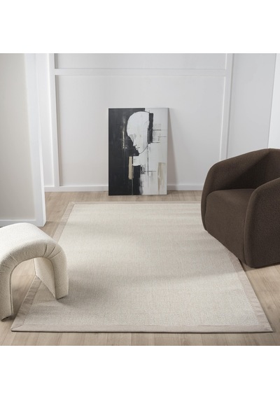 Mariesse Home Bordürlü Hasır Dokulu Sisal Salon Mutfak Koridor Kesme Yolluk Dokuma Makine Halısı 664krembej