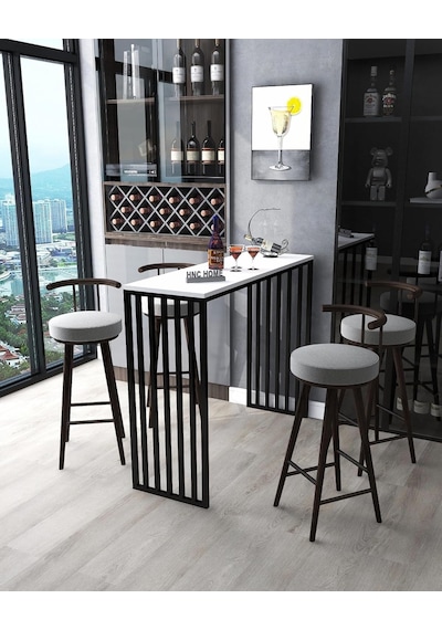 Bar Masası Metal İskeletli Yüksek Mutfak Yemek Masası Dresuar Kahve Köşesi Çok Renkli