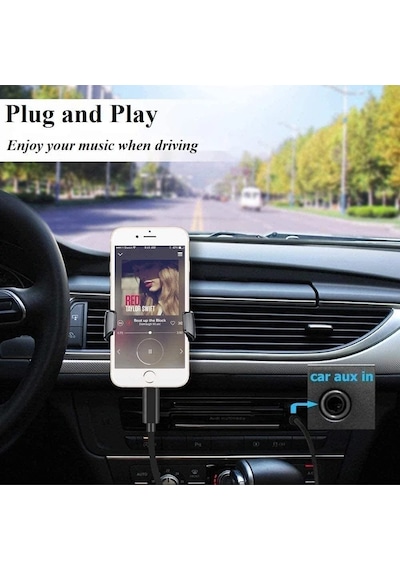 Apple Uyumlu iPhone  Aux Kablosu Lightning To 3.5mm Jack Çevirici Dönüştürücü Siyah Bluetooth Gerektirmez