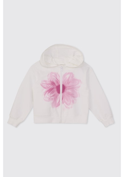 Panço Kız Çocuk Çiçek Baskılı Beyaz Sweatshirt