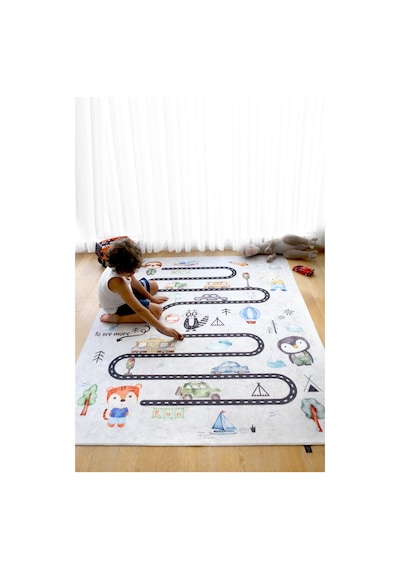 Araba Yolu Oyun Matı 120x160 cm Bebek Çocuk Halısı Gri Yenidoğan Yumuşak Aktivite Etkinlik Örtüsü