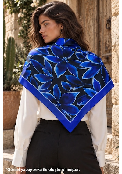 Tarzını Seç Çift Taraflı Baskılı Fular 70 X 70 Cm Saks Mavi