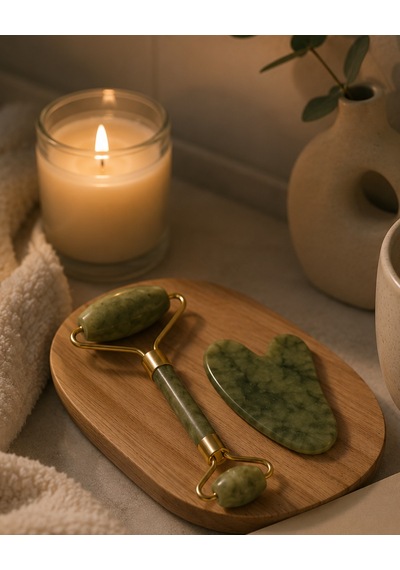 2 Parça Jade Stone Cilt Bakım Seti Şişkinlik Karşıtı Yüz Masajı