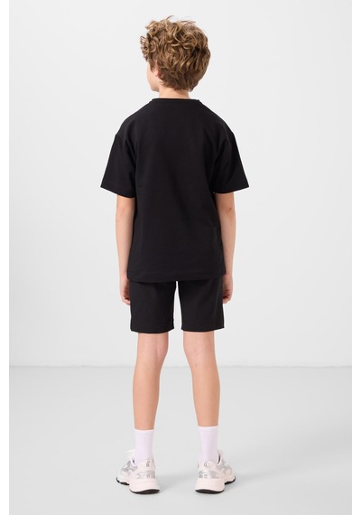Siyah Pamuklu Oversize Fit Dokuma Hafif Esnek Chino Erkek Çocuk Şort Takım - 11278 Siyah