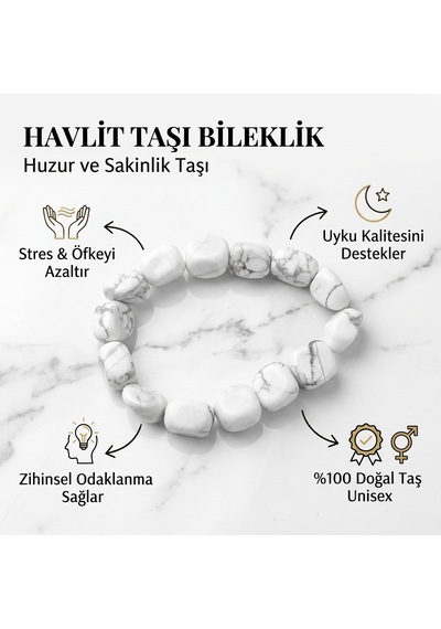 Doğal Havlit Taşı Bileklik - Huzur & Denge Beyaz