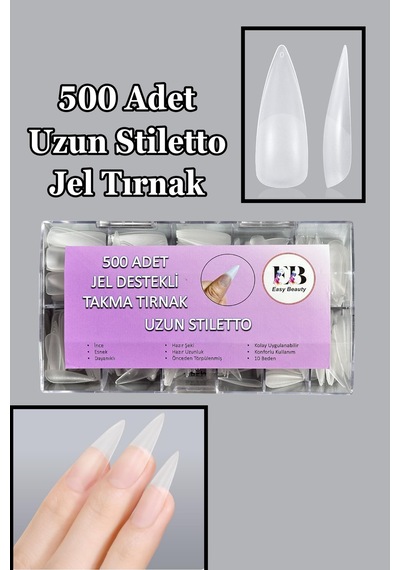 500 Adet Uzun Stiletto Yeni Nesil Jel Destekli Törpülenmiş Takma Tırnak Uzun Stıletto