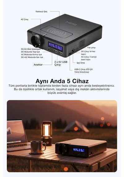 240w Taşınabilir Güç İstasyonu 41600 Mah Kablosuz Şarjlı Solar Destekli Hızlı Şarj 154wh Kapasiteli