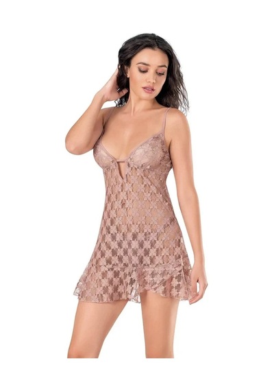 Ang Butik Kadın Dantel İşlemeli Vizon Kısa Tül Gecelik