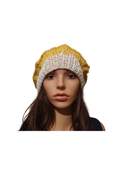 Ororabutik El Örmesi Akrilik Ressam Bere Fransız Stili Yumuşak Örgü Şapka Ressam Şapkası Yavruağzı-sarı-beyaz