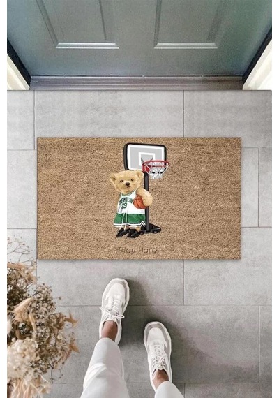 Bej Kapı Önü Paspası Basketci Ayıcık Desen K-3349 Renkli