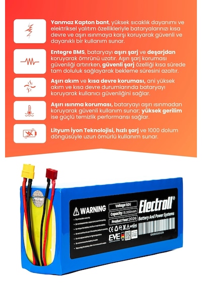 Gorilla G3 Uyumlu Batarya Yüksek Kapasite 60v 15.000mah Elektrikli Scooter Bataryası Çok Renkli