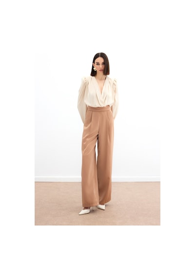 Sateen Cepli Salaş Saten Pantolon - Camel-134234 Camel