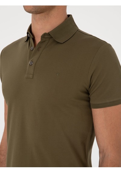 Haki Slim Fit %100 Pamuk Polo Yaka T-shirt Yeşil