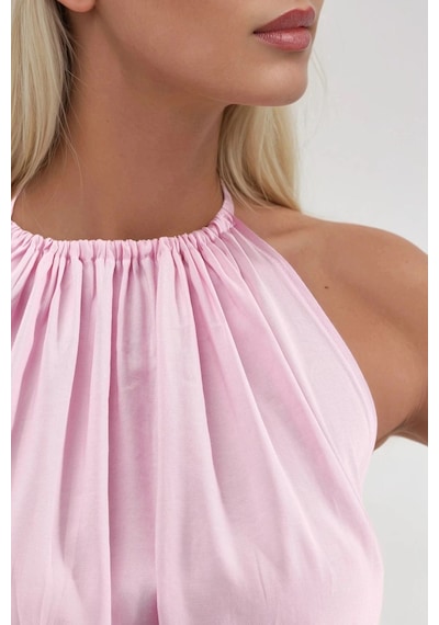 Hiccup Busem Halter Yaka Midi Elbise Toz Pembe