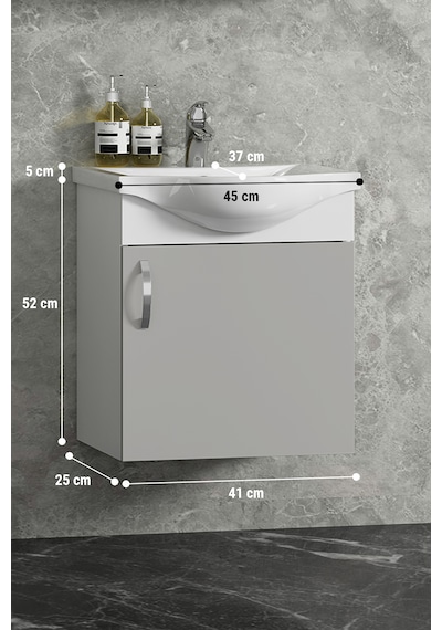 Yıldız 45 Cm Beyaz-sis Gri Mdf Seramik Lavabolu Asma Banyo Alt Dolabı