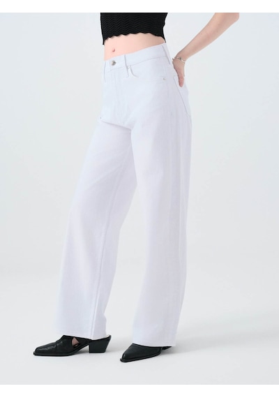 Loft Wide Leg Regular Fit Beyaz Kadın Jean Pantolon Lf2039976 Beyaz