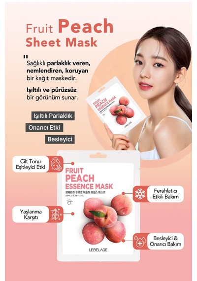 Lebelage Şeftali Özü İçeren Aydınlatı Nemlendirici Kağıt Maske Lebelage Fruit Peach Mask