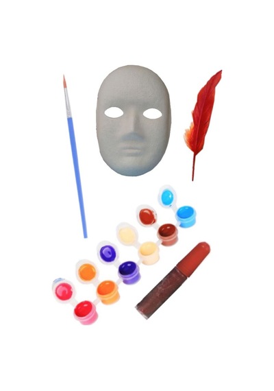 Karton Maske Boyama Seti 1 Paket İpek Fırçalı Akrilik Boyalı Boyanabilir Maske Okul Sınıf Etkinlik