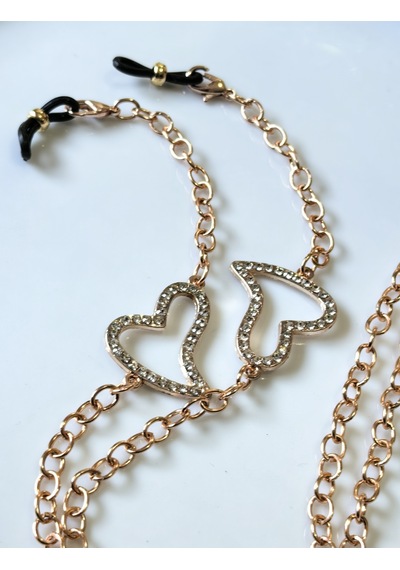 Gözlük Zinciri Zirkon Taşlı Kalp Figürlü, Rose Rengi Kaplamalı Zincir Thinblack Narin Serisi Rose Altın