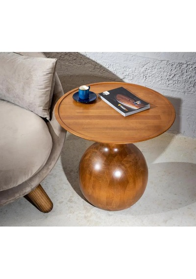 Wood Tekli Mantar Ahşap Orta Sehpa Fiskos Çiçeklik Decorative Kahverengi