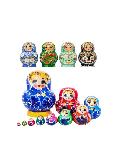 Onlu Ahşap Matruşka Bebek Seti Tombul 15cm Renkli 10 Parça T15