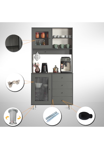 Pasific Home Grano Kahve Köşesi Çok Amaçlı Kiler Dolabı, 96 cm, Antrasit