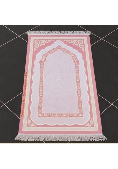 Tesbihane Kişiye Özel Nakış İşlemeli Hediyelik Seccade - Saten Kumaş - Papatya Motifli Pembe