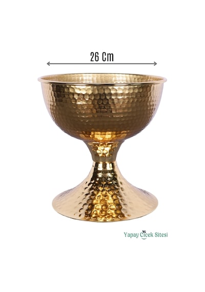 Yapay Çiçek Sitesi Metal Dekoratif Darbeli Vazo 20 Cm Altın Altın