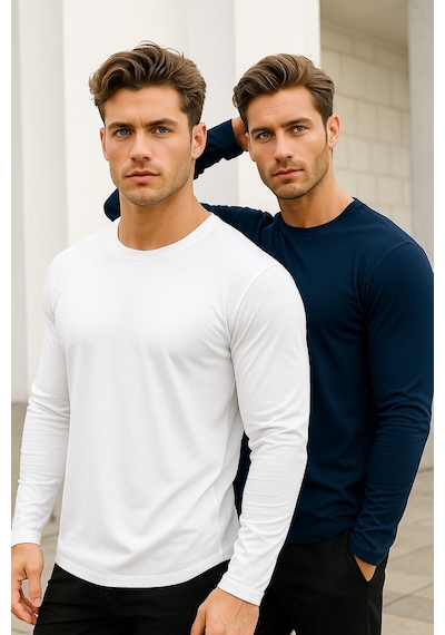 Rich Erkek Siyah-beyaz-lacivert 3'lü Paket Basic Uzun Kollu Body Siyah-beyaz-lacivert