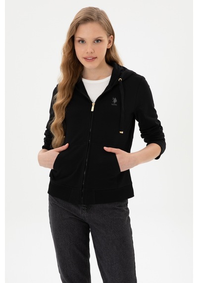 U.S. Polo Assn. Kadın Siyah Fermuarlı Kapüşonlu Sweatshırt 50313594-VR046 U.S. Polo Assn. Kadın Siyah Fermuarlı Kapüşonlu Sweatshırt 50313594-VR046