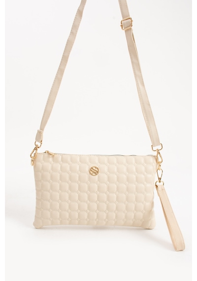Sanmorris Kadın Suni Deri Krem Renkli Ayarlanabilir Çapraz Ve El Askılı Portföy, Clutch Çanta Krem