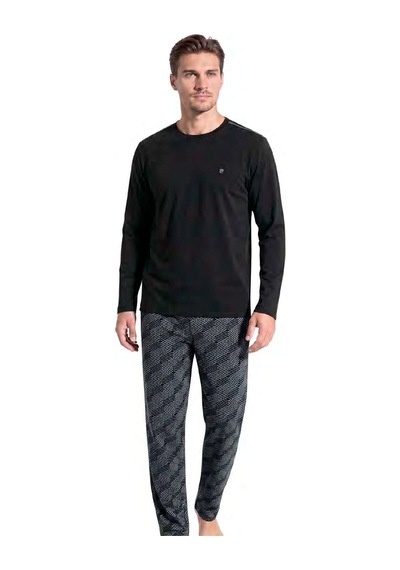 Pierre Cardin 6149 Erkek Uzun Kollu Bisiklet Yaka Pijama Takımı -siyah