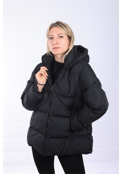 Nevege Butik Kadın Siyah Kapüşonlu Cepli Şişme Mont Siyah