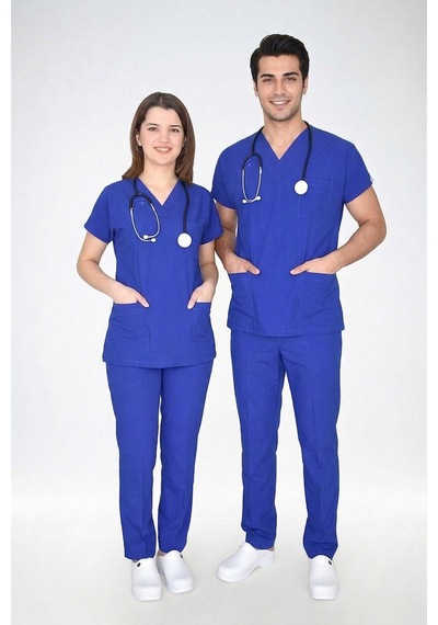 Unisex Saks Mavisi Likralı Alt Üst Forma Takım Scrubs Saks Mavi Saks Mavi